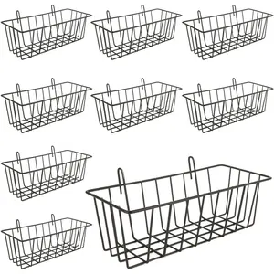 10 PCS Black No Drilling Hanging Wire Baskets for Wall Grid Panel, Storage Baskets for Kitchen Bathroom Home Decor Supplies