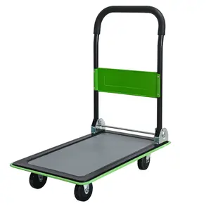 Foldable Heavy-Duty Alloy Steel Flatbed Cart, 330lbs Capacity Platform Hand Truck with 360-Degree Swivel Floor Protection Wheels for Warehouse Loading & Storage, Green