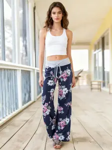 Women's Spring/Summer/Autumn/Winter New Fashion Casual Stretchy Floral Flower Printed Pants Home Pants Elastic Stretchy Pants Loose Pants