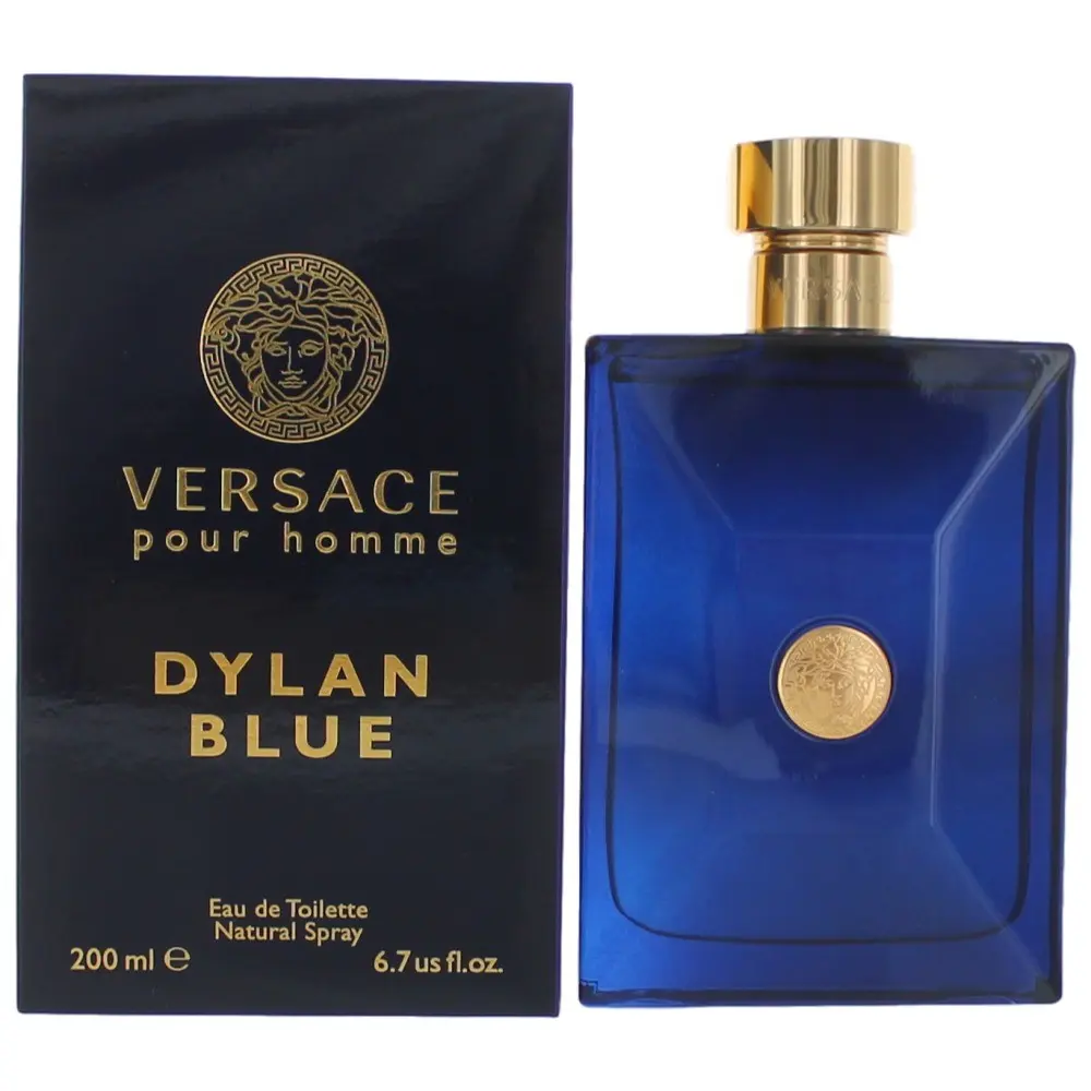 Versace Pour Homme Dylan Blue by Versace, 6.7 oz EDT Spray for Men, Wood, Citrus, Aquatic, Spicy, Grapefruit, Designer Bottle Men's Fragrance, Distinctive Cologne Bottles, Spray Bottle