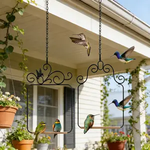 2-Pack Hummingbird Swing & Perch - Black Metal Frame Bird Swing with Wooden Dowel & Hanging Chain, Outdoor Wild Bird Perch for Garden, Patio & Lawn, Hummingbird Garden Swing Set, Garden Accessories