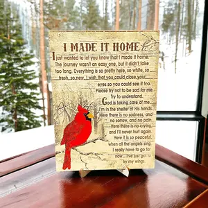 Wood Cardinal Memorial Plaque I Made It Home Cardinals Appear When Angels Are Near Memorial Wood Plaque With Stand Remembrance Gift
