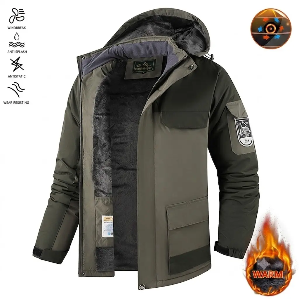 Men's Winter Snow Jacket Warm Fleece Lining Waterproof Windproof Hooded Thermal Outdoor Coat Thick Sports Hiking Jogging Camping Fishing Mountaineering Travel Ski Snowboard Casual Windbreaker Jacket casual fleece-lined men collar coat