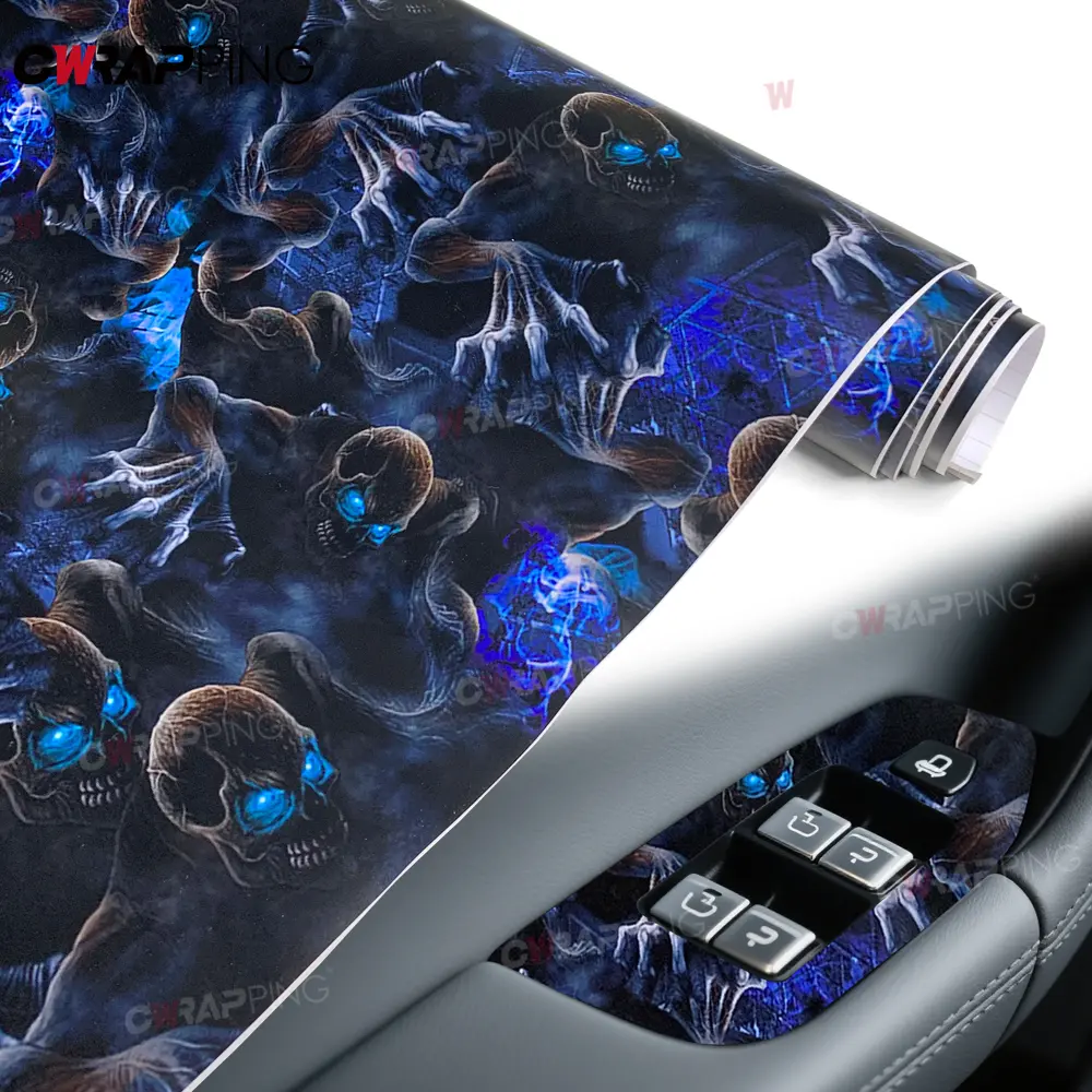 Adhesive Vinyl for Car Film Covering Motorcycles Off-road Vehicle Skull Skateboard Ghost Blue Bicycle Graffiti Motorcycle Wrap