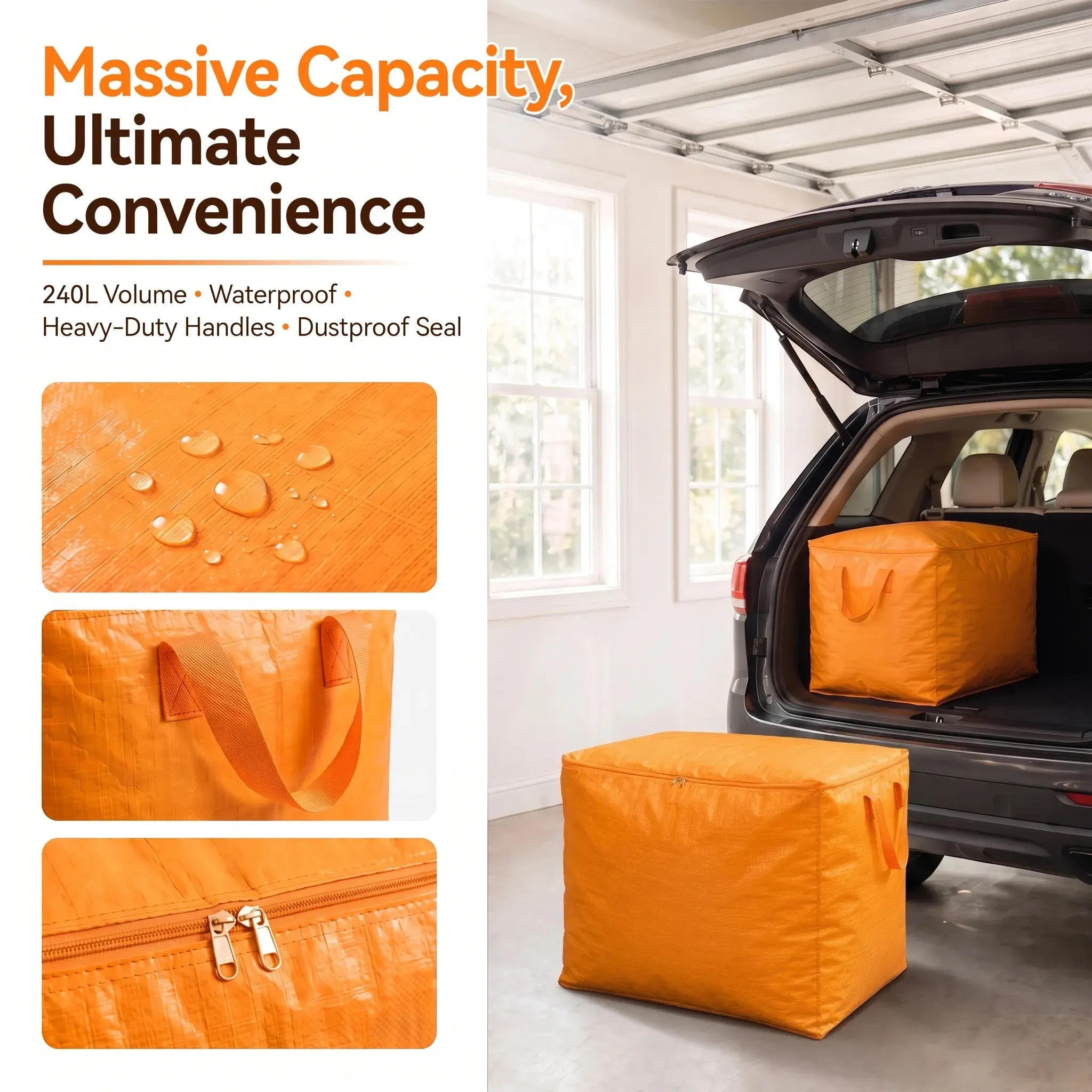 [SummerWins] 240L Large Capacity Moving Storage Bag, Heavy Duty Woven Fabric Organizer Bag with Handles & Zipper, Portable Quilt Clothes Storage Sack