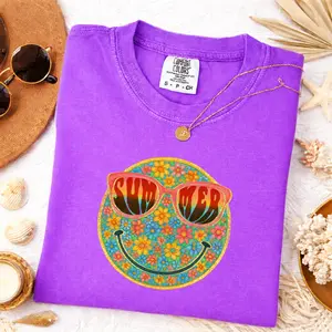 Comfort Colors Summer Smiley Face Shirt Retro Sunglasses Graphic Tee Y2K Aesthetic Happy Vibes Outfit Womenswear & Underwear - Women's Tops - T-Shirts