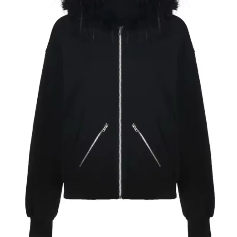 Punk black hoodies with fur for men and woman