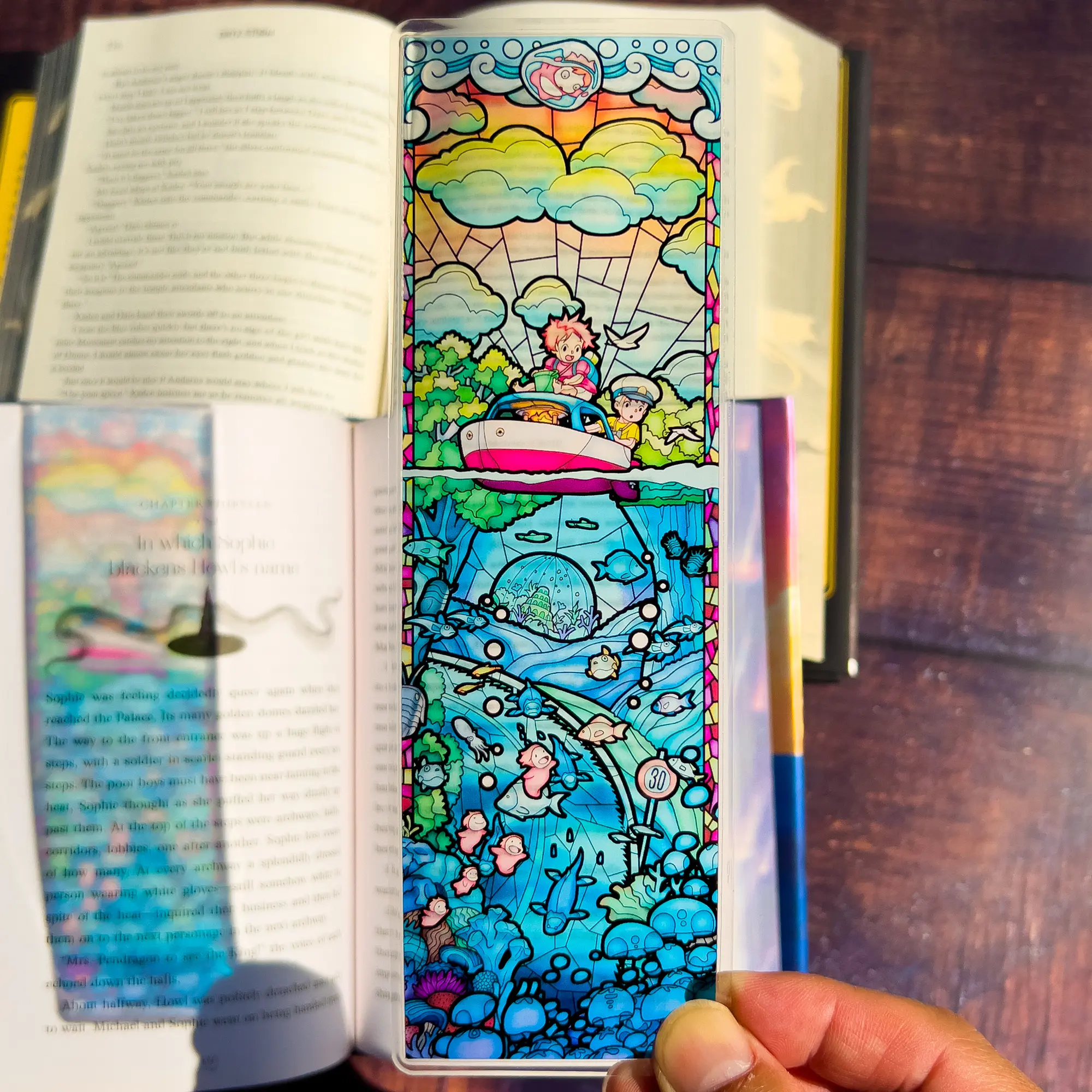 Ponyo Stained Glass Bookmark, Studio Ghibli Bookmarks (Suncatcher Transparent Bookmark with Stained Glass Art, Perfect Book Manhwa Reader Gift, Comic Graphic Novel Reader Gift)