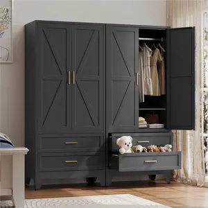 Metal Wardrobe Cabinet with Hanging Rod,71" Armoire Wardrobe Closet with Adjustable Shelves,Farmhouse Metal Clothing Storage Cabinets for Bedroom,Office,Employee,Laundry Room(Black)