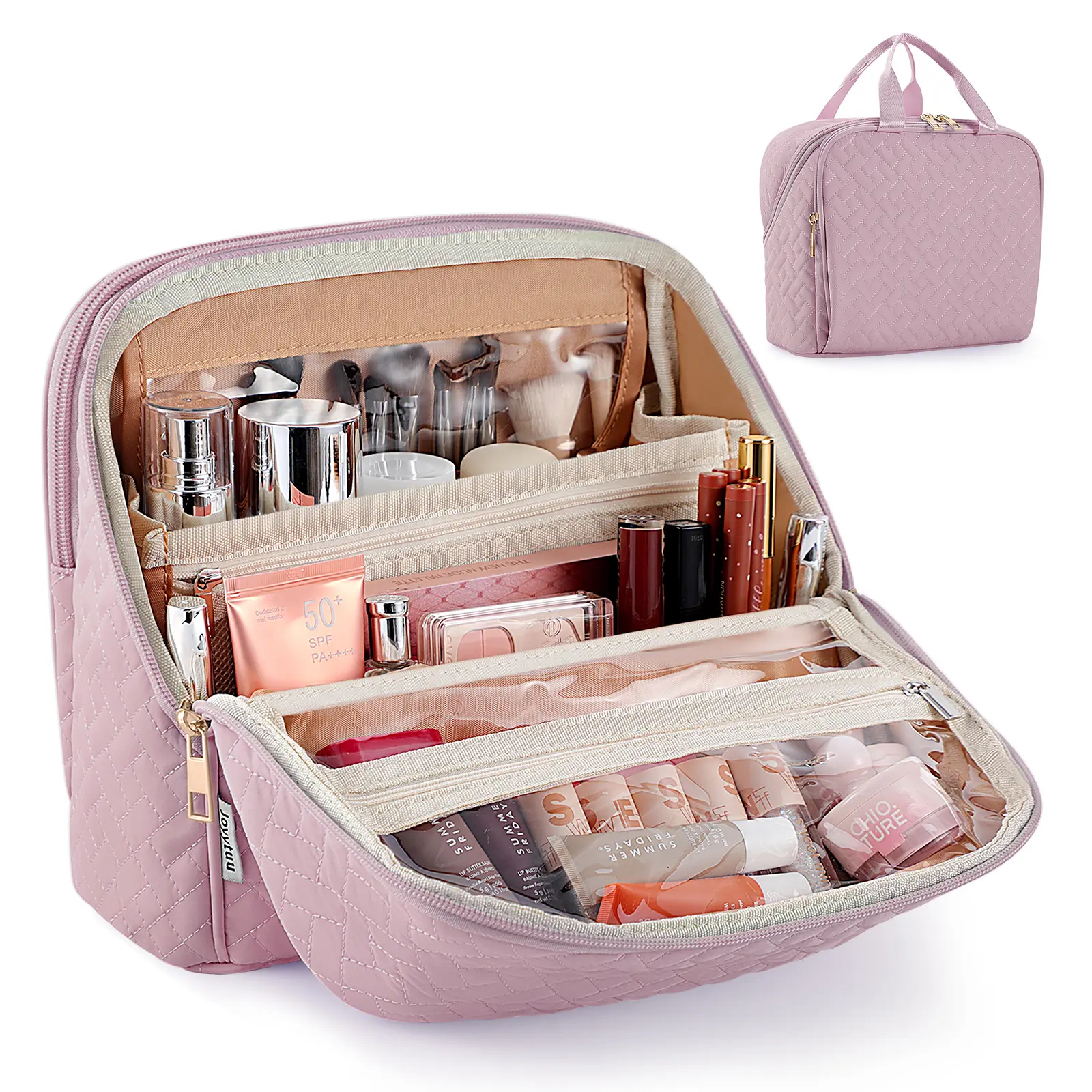 Dusty Purple Travel Makeup Bag - Large Capacity Waterproof Standing Cosmetic Organizer with Handle, Portable Toiletry Bag