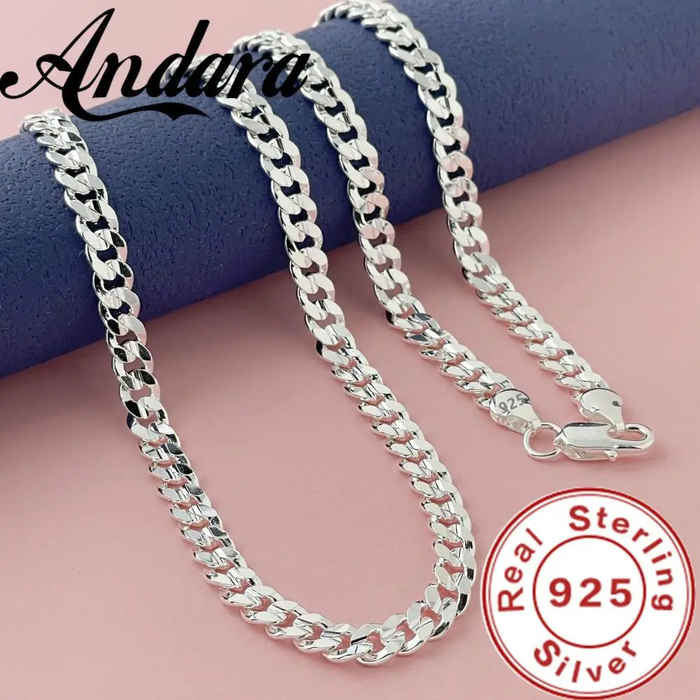 Original 925 Sterling Silver 7MM Cuban Necklace Men Women Wedding Fine Jewelry Accessories Party Gift