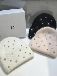 1 solid color imitation rabbit hair and rhinestone urine cap, warm, thick, fashionable, multifunctional and cute knitted cap, suitable for both men and women, super soft and comfortable, suitable for use in autumn and winter, Cute Beanie Hat