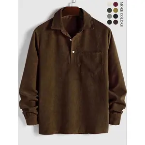 Men’s corduroy shirt, solid color, autumn, half-button placket, long sleeves, lapel, casual work shirt