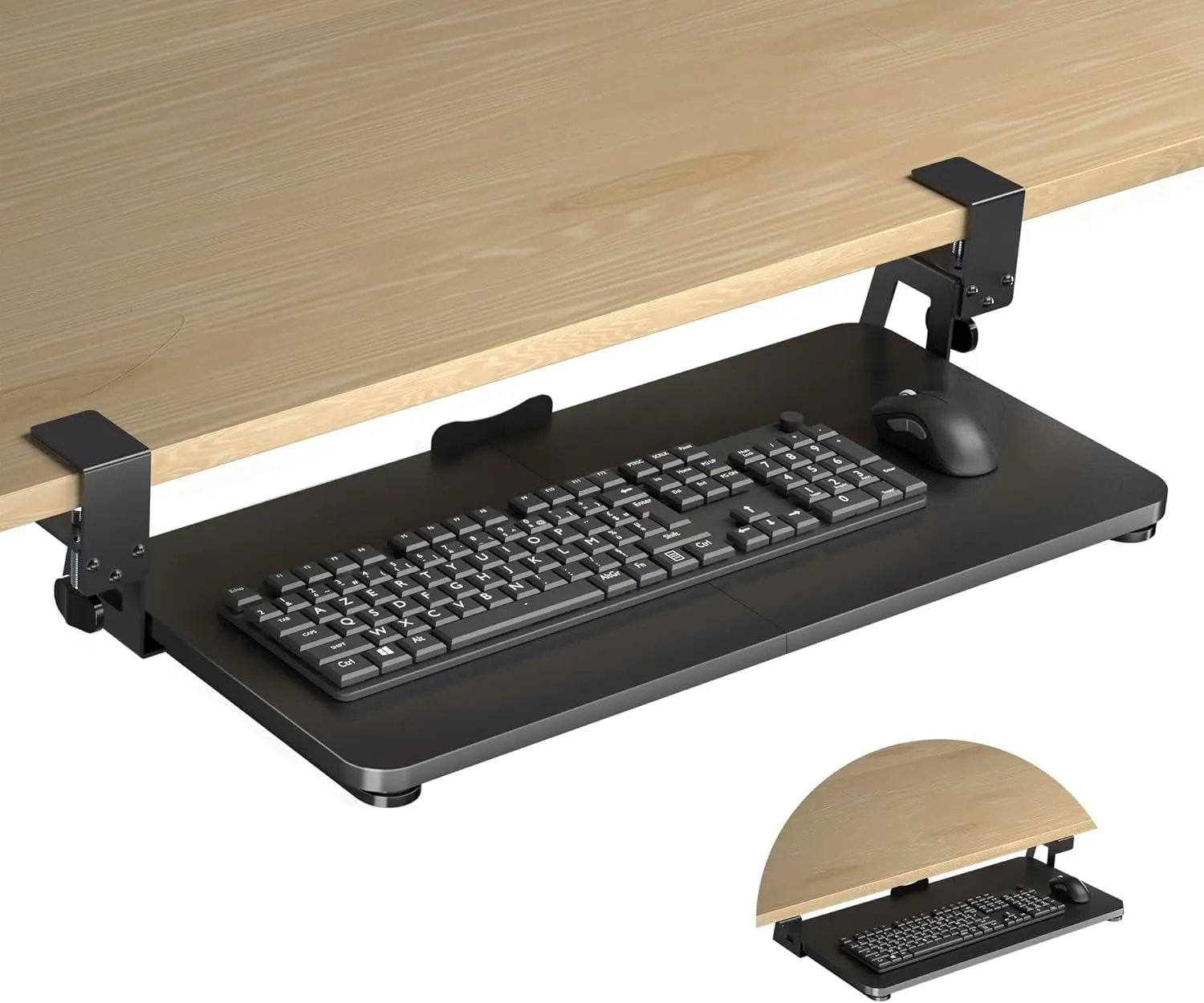 DSF4 Under‑Desk Pull‑Out Keyboard Tray with Heavy‑Duty C‑Clamp, 25.6‑in Platform (30‑in with Clamps), Slide‑Out Keyboard and Mouse Drawer for Home‑Office Desk Setup, Black DSF4