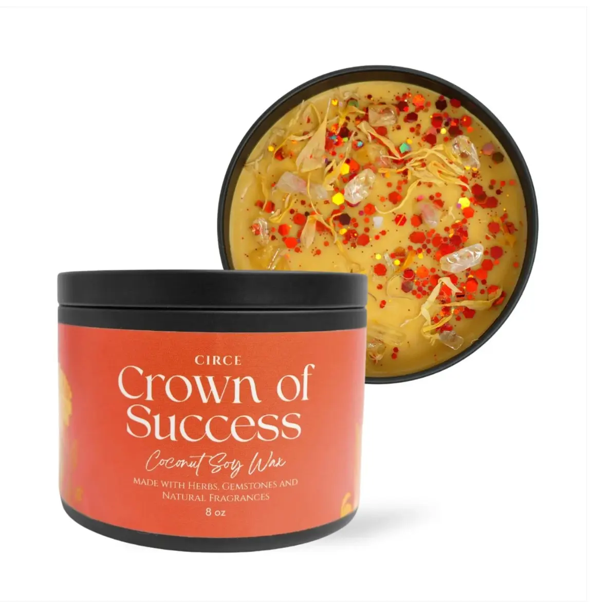 Crown of Success scented candle crystals and fragrance | 8 oz Spell, orange candle Decoration mother gift refillable perfect gift idea