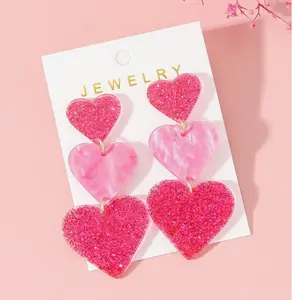 A Pair of Acrylic Heart-shaped Pendant Earrings, Fashionable, Elegant, and Simple, a Valentine's Day Gift for Women