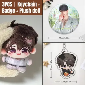 3count, 2026 New Love and Deepspace 10cm/3.93in kawaii caleb anime plushie set, Contains a stuffies plush toy, a badge, a keychain, Cute shape and Soft touch, Backpack pendants, Bedroom decorations, animation peripherals, Birthday gift for her/him.