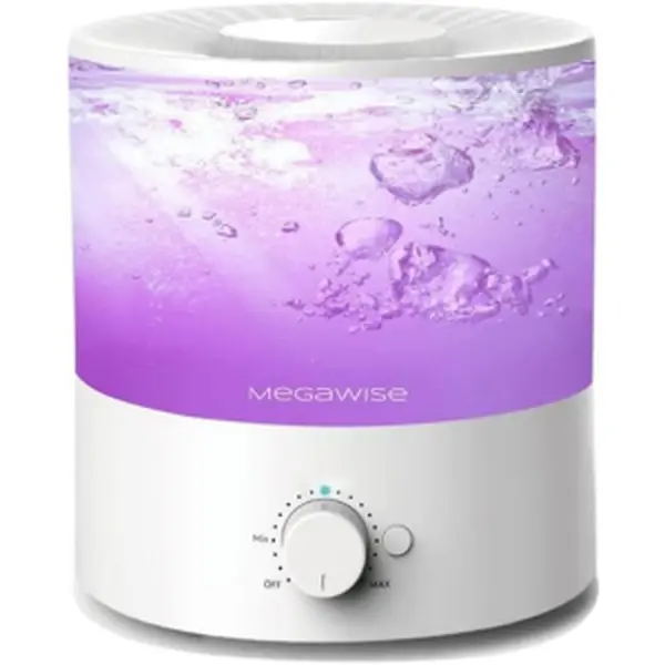 Megawise Cool Mist Humidifier with Top Refill Design, 2L Capacity, High Mist Output, No Leakage, and 7 Color Night Light