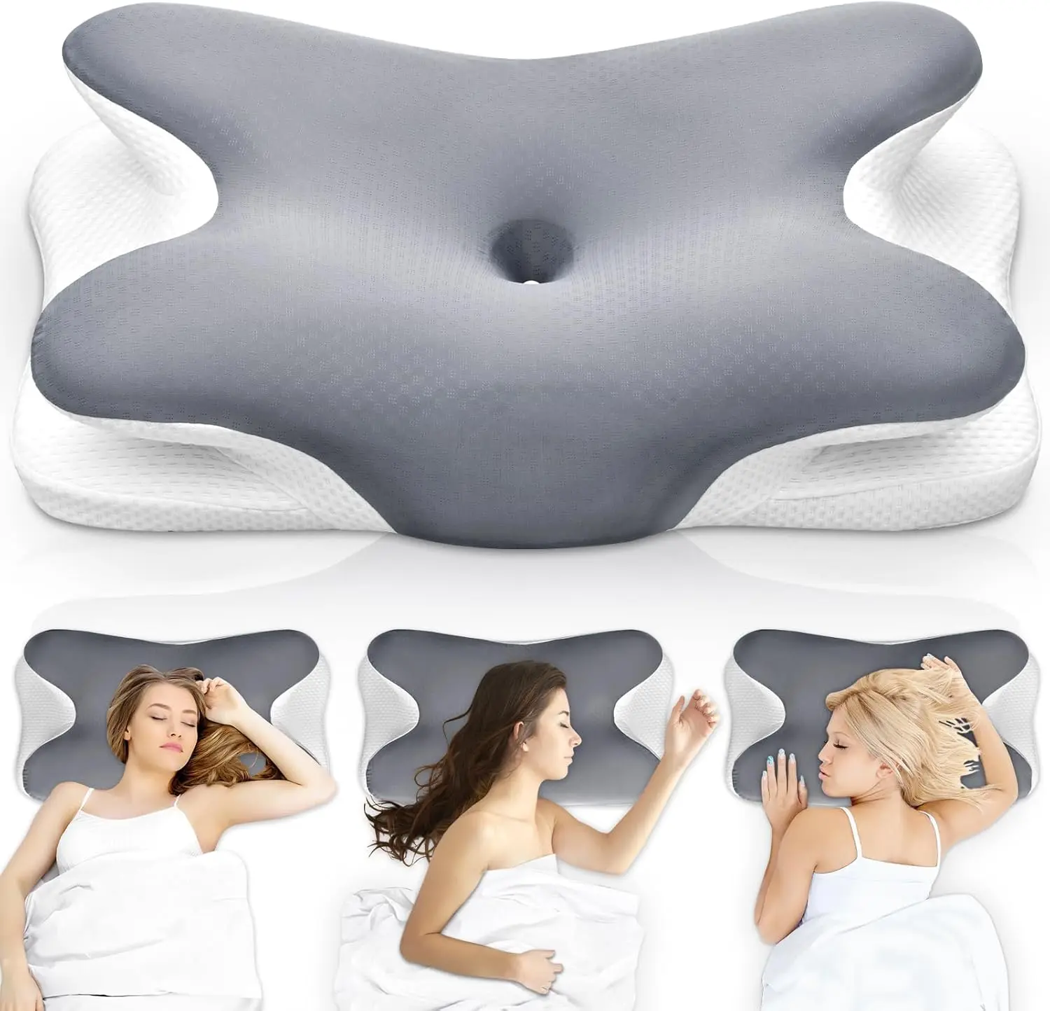 Cervical Neck Pillow for Sleeping - Orthopedic High-Density Curved Memory Foam, Ergonomic Support for Neck Pain Relief, Breathable Washable Cover for Side, Back Sleepers Shredded Set gap filler Neck Relief Pillow
