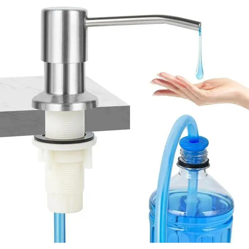 47 Inch Extension Tube Kitchen Sink Soap Dispenser, Brushed Nickel Finish Stainless Steel Countertop Liquid Soap Pump Dispenser