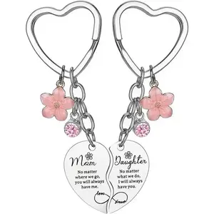BloomWish 2 Pcs Mother Daughter Heart Matching Keyring Keychain Set Gifts For Mom Mothers Day Gifts from Daughter Christmas Gift