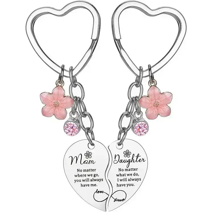 2 Pcs Mother/Father Daughter Heart Matching Keyring Keychain Set Gifts For Mom Mothers Day Gifts from Daughter