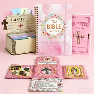 Bible Christ Prayer piece Set Pocket Shrine with Silver Cross Inside Prayer Card Keep a diary of Bible study Handmade Wooden Storage Box Emotional Prayer Card Year Reading Faith Empowerment