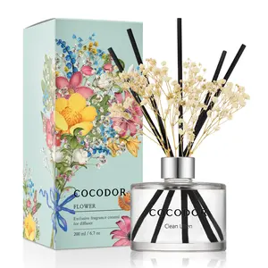 COCODOR Flower Reed Diffuser Set / 6.7oz / Scent Diffuser with Sticks Home Fragrance Reed Diffuser for Bathroom Shelf Decor