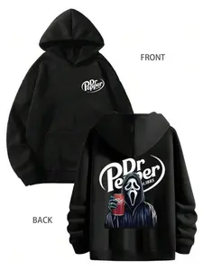 Men's Spring Autumn Casual Loose Hoodie, Oversized Fit, Ghost Face Print, Street Style, Drawstring and Kangaroo Pocket, Warm Fashion