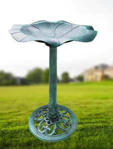 Verdigris Vintage Green lily leaf pedestal Outdoor Garden Floral bird bath Decoration Resin Accent