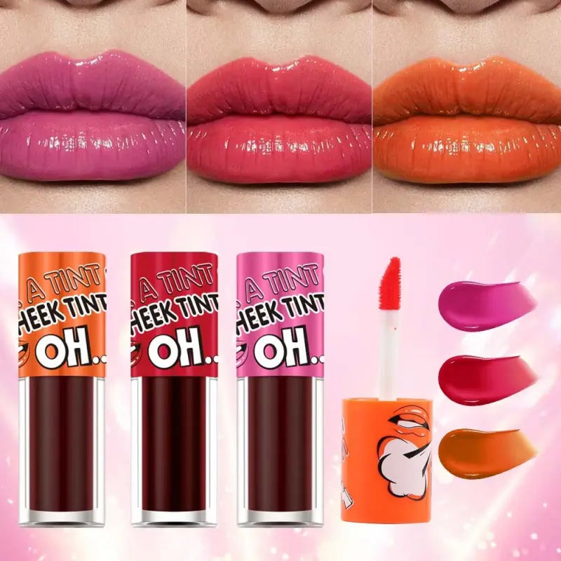 QICIY 3-in-1 Lip & Cheek Tint Set, Multi-use Water Tint for Lips, Cheeks & Eyes, Long Lasting Waterproof Liquid Lip Stain, 3 Colors High Pigment Tint for Daily Makeup