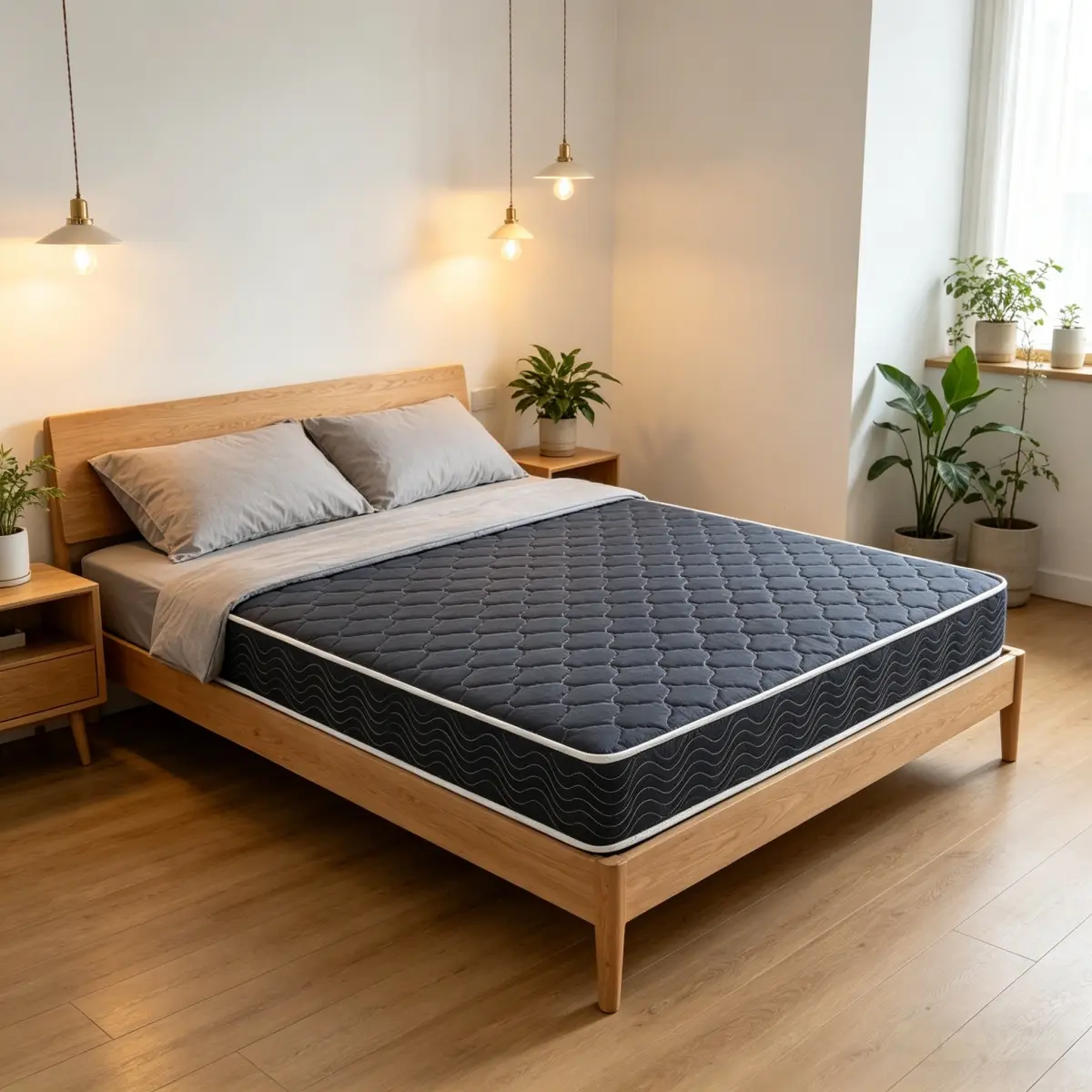 Full Size 6‑Inch High‑Density Foam Mattress, Navy Blue Diamond‑Quilted Waterproof Breathable Fabric Mattress, Edge Shipped Randomly in Black or White