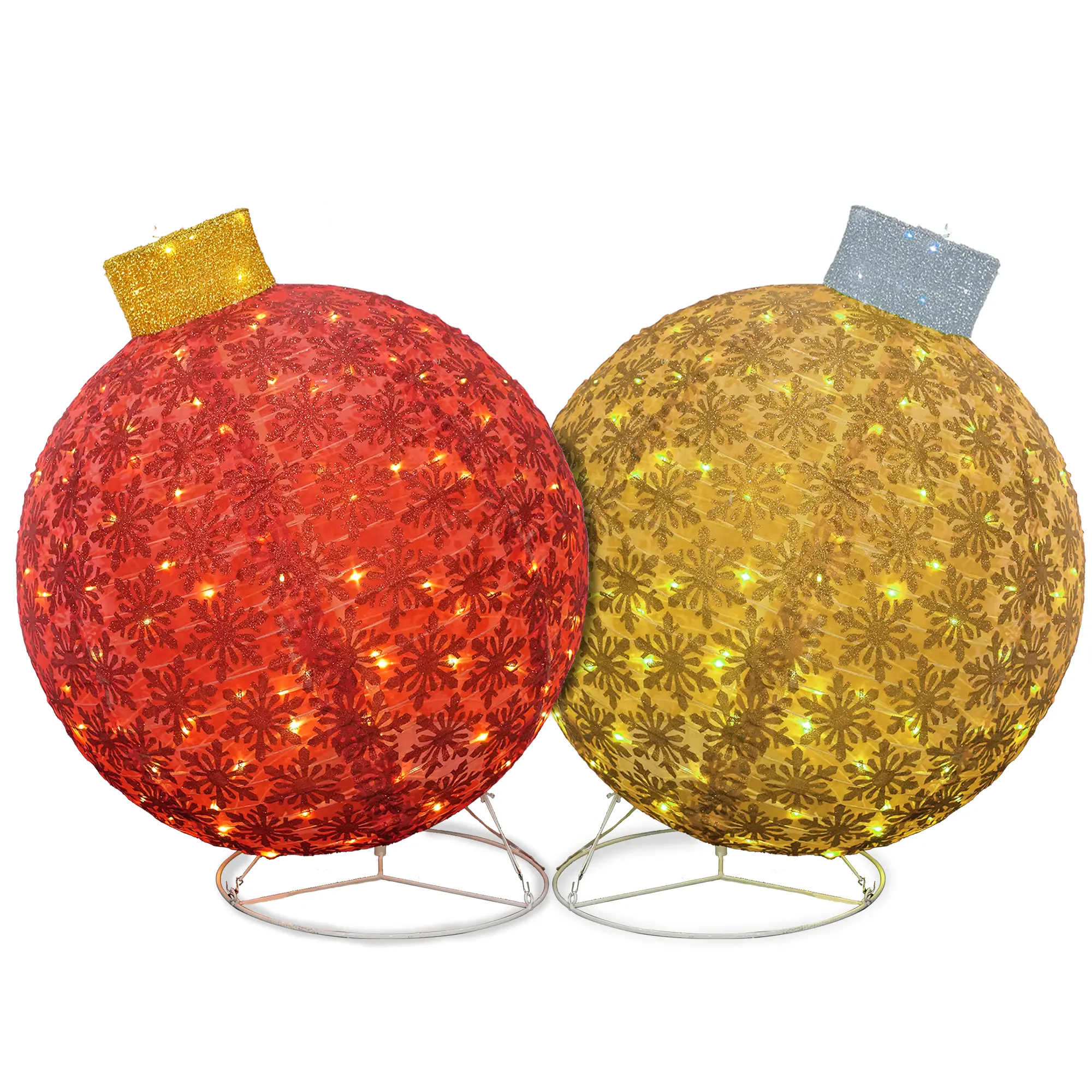 Lamerge Classic Large Round Glowing LED Christmas Ball Pendant - Flashing Lights, Waterproof, 16.4 ft (5m) Wide Reach Cord, Red & Gold Ornaments for Outdoor-Indoor Holiday Decorations 2026 New Year