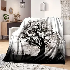 Gothic Skull Tree Print Flannel Blanket - Soft and Warm Throw for Couch, Sofa, Office, Bed, Camping, and Travel - Multipurpose Holiday Gift for Halloween,halloween Decor Blanket Sale Christmas Decor Christmas Gifts Birthday Decorations
