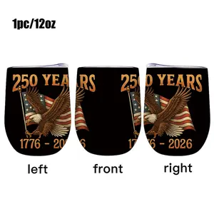 1pc 12oz Stainless Steel Tumbler with 250 Years USA Eagle Patriotic Design, Leak-Proof & Insulated, Reusable, Hand-Wash Only, Premium Eggshell Shape, Matte Texture, Perfect for Office, Camping & Holidays, Ideal Holiday Gift