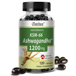 Daitea Organic KSM-66 Ashwagandha Daily Dietary Supplement Capsules - Vegan Source, 100g, 120pcs, Hypoallergenic, Boosts Energy, Supports Immunity & Sleep - Health Nutrition Wellness Aid