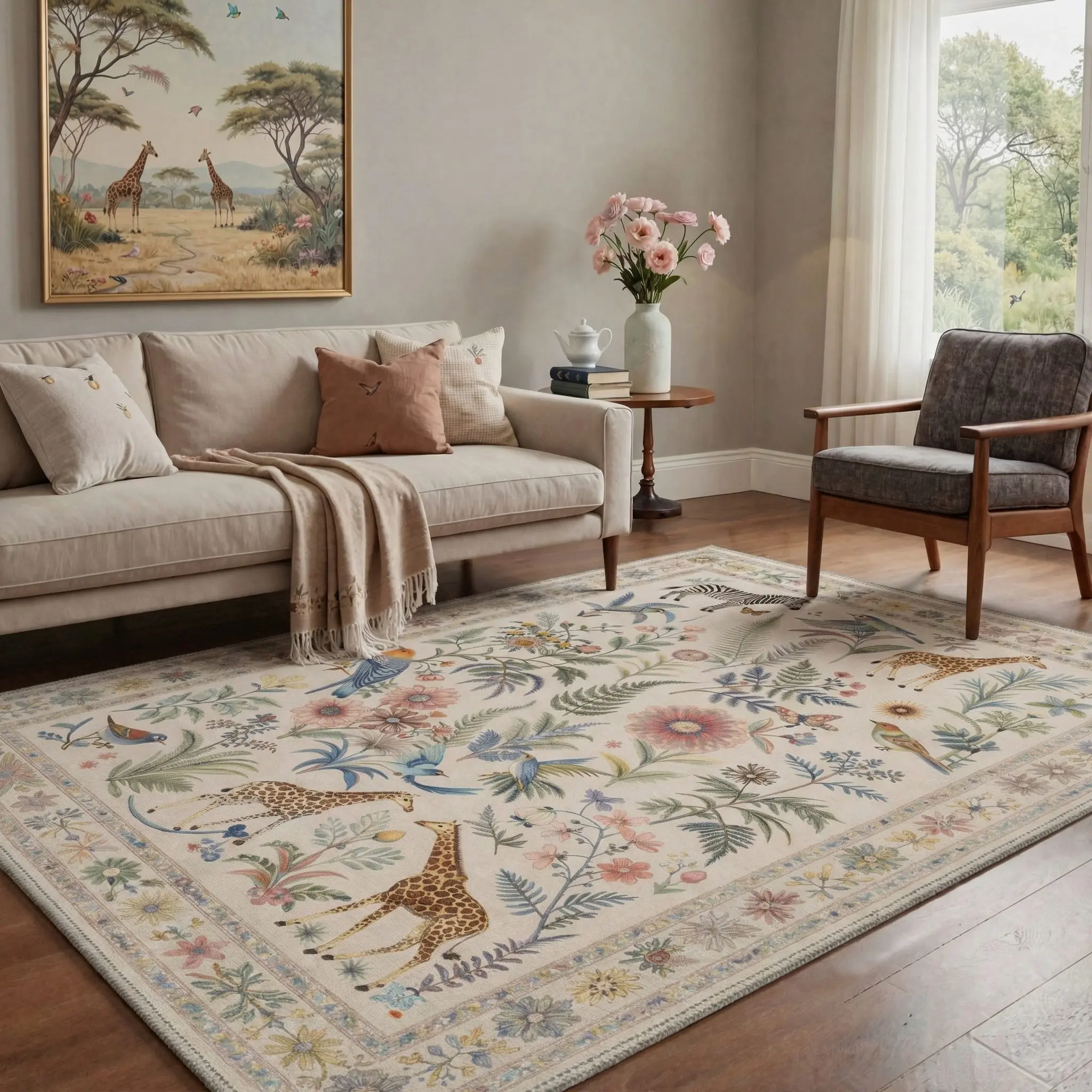 【Deals For You Days】BEIMO Area Rug – Pet Friendly, Non-Slip, Machine Washable Carpet, Soft Floor Rug, Stylish Home Decor for Living Room, Bedroom, Hallway ,ARB1995-FERN