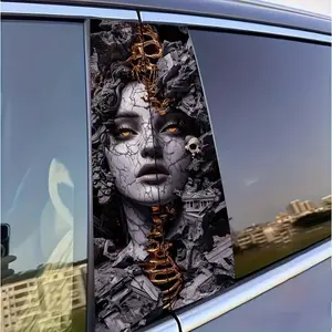 Gothic Skull Rose Pattern Car Sticker, Self-adhesive Glossy Car Window Decorative Sticker, Universal Car Exterior Decoration Accessories