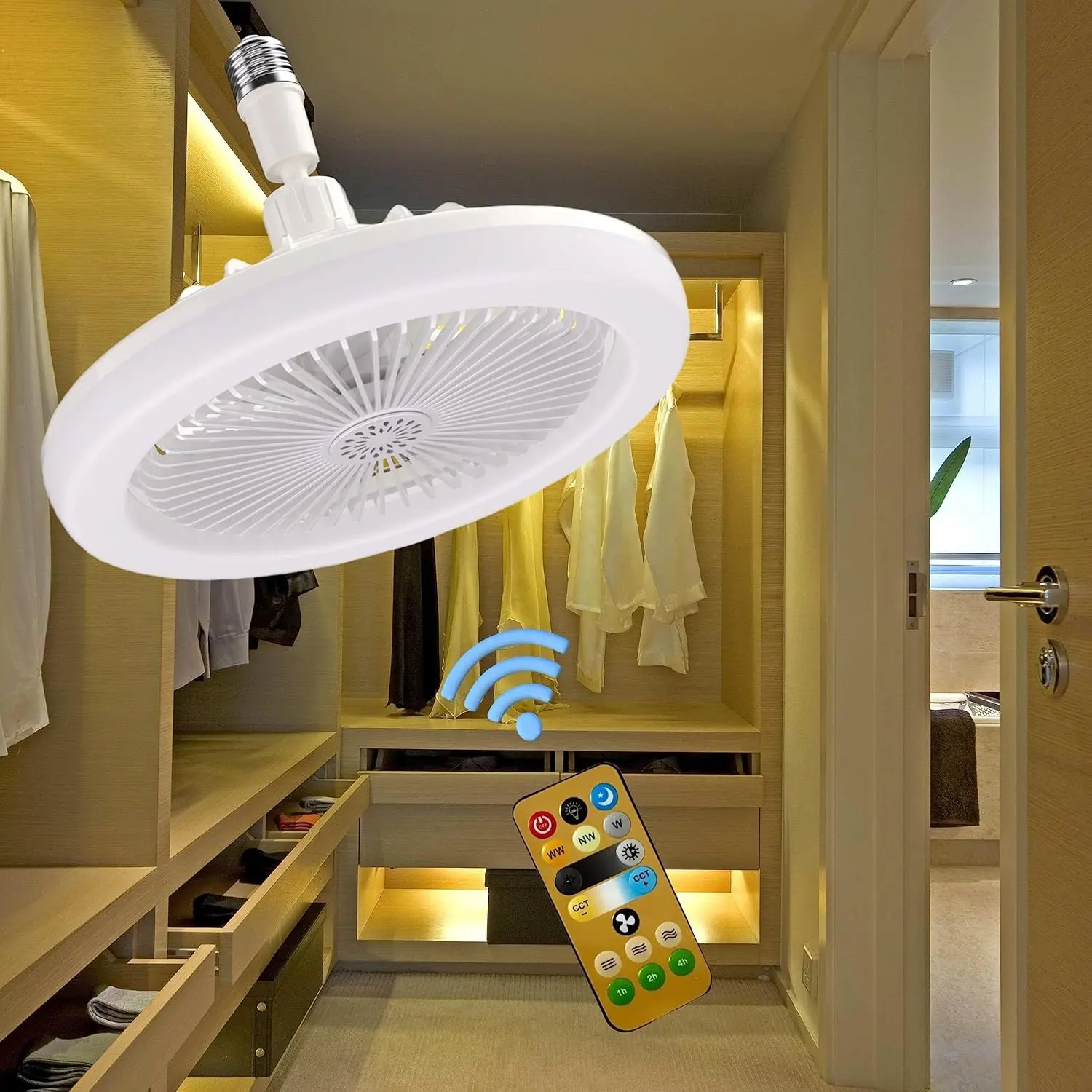 Small Ceiling Fan with Light, 10 Inch Adjustable Three Color Temperature E27 LED Fan, Lighting Modes Adjustable, Rotating Function, Bathroom/bedroom/garage/kids Room, Ceiling Fan Lights, Ceiling Fans Lights