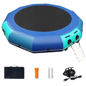BEYOND MARINA Inflatable Water Trampoline 10/12/15FT, Family Bounce Floating Platform with Ladder & 600W Electric Pump for Backyard Pool & Lake Summer Party
