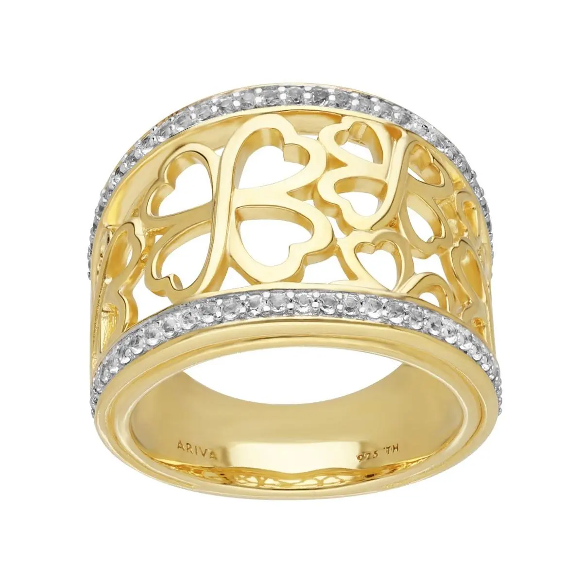 Ariva Sterling 18K Gold-Clad White Topaz CloverBand Ring