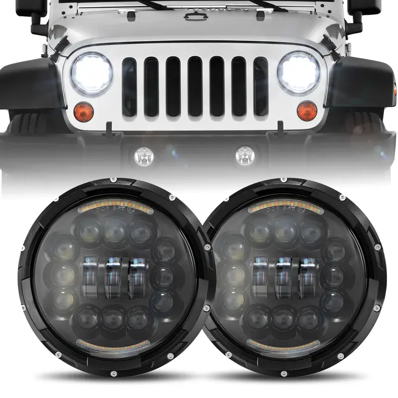 SUNPIE 7" 108W LED Headlights with Hi/Lo Beam, Integrated DRL & Amber Turn Signal Function for Jeep Wrangler JK TJ LJ 1997–2018 (2PCS), Headlight Replacement, Led Drl Headlamps, Led Front Lights