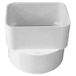 212 MAIN Sewer & Drain Rainwater Downspout Adapter, Tigre USA 169923, 3x4x4 in., White PVC Pipe, for Rain Gutter & Boat Drainage Systems