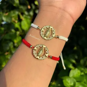 JewelryByMay Elegant Gold-Tone Beaded Bracelet with Red String Adjustable for Women's Fashion Accessories