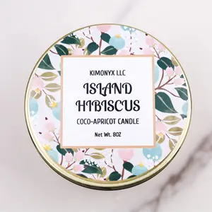 Island Hibiscus | 8oz Coconut Apricot Candle in Gold Tin (Topped with Dried Flowers)