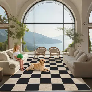 Runner Rug Non-Slip Machine Washable Stain Resistant Easy  Indoor Outdoor Rugs for Living Room, Bedroom, Kitchen, Dining, Patio  Farmhouse Style Black White