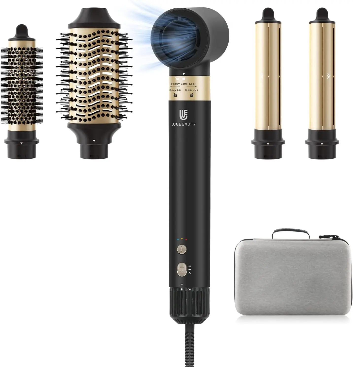 5-in-1 Black Airflow Styler, Hair Straightener Brush & Auto Curling Iron with Detachable Brush, Ionic Blow Dryer Combo Curlers & Straighteners, US Plug Fast Drying Airblow Styling Tool for All Types, Airblow Curlers & Straighteners, 5-In-1 Round Brush Blo