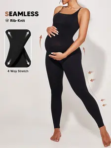 Maternity Bodysuit Jumpsuit Over Belly, Seamless Pregnancy Support Leggings with Built in Belly Panel & Stretch Fabric, Full-Length One-Piece Shapewear for Women, Maternity Clothing