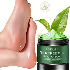 Rozino Tea Tree Oil Foot Cream: Enriched with Aloe Vera, Vitamin E & Peppermint, this 50g moisturizer combats dryness, leaving feet soft.Use twice daily for best results!