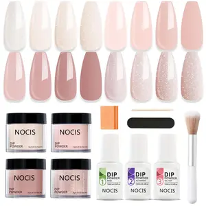 Long-lasting Dip Powder Nail Kit for French, 11pcs/set All Season Glitter Dipping Powder Liquid with Base & Top Coat Activator for Salon Nail Art Or DIY at Home Nail Polish Set Glitter Acrylic Powder